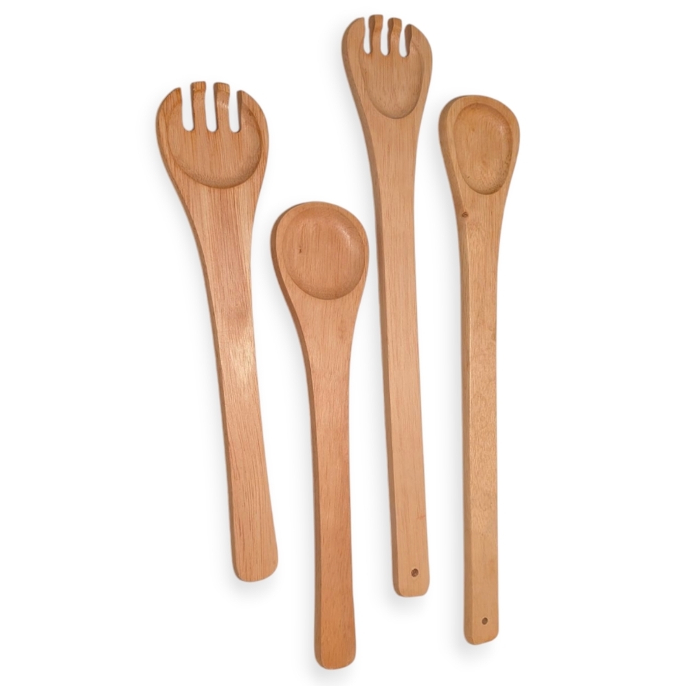 Wooden Large & Small Fork & Spoon Salad Serving Set Of Four